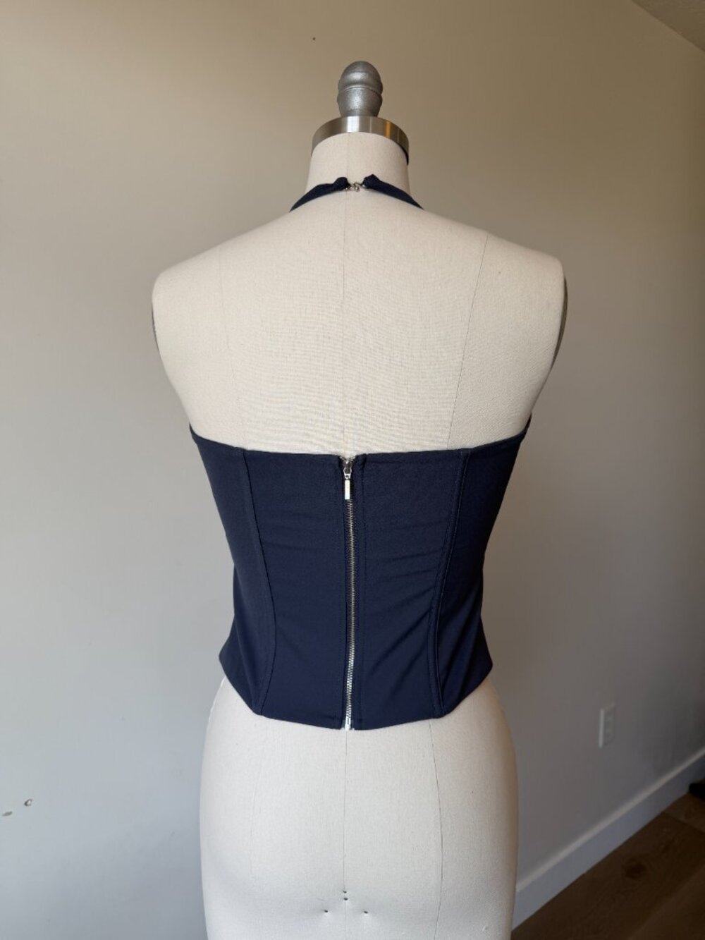 Navy Halter Corset Top | Structured Bustier | Back Zip Corset | Going Out Top M - Picture 3 of 4
